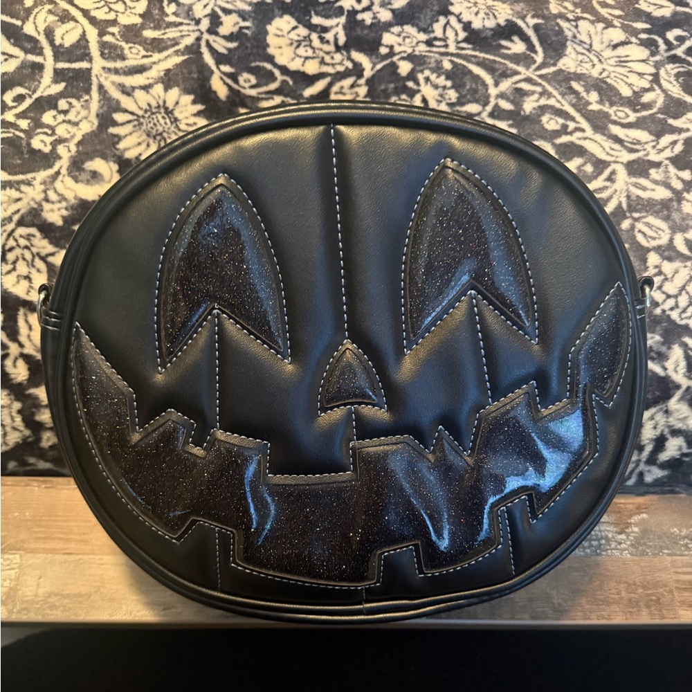 Love Pain & Stitches pumpkin kult double sided angry/happy black crossbody bag